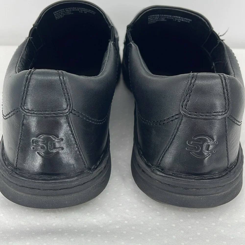 STREET CARS SIZE 14 Men's Black Leather Slip-On Shoes